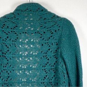 Loft Teal Open Drape Front Crochet Cardigan